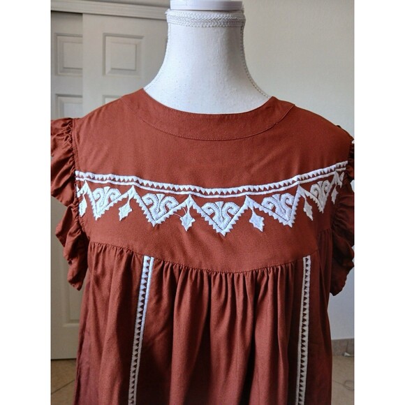 Lascana Woman’s blouse  Rust White Embroidery short flutter sleeves 6 Bohemian - Picture 6 of 14